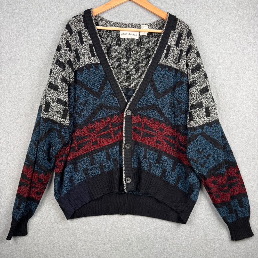 Vintage Matt Morgan Cardigan Sweater Mens XL Geometric Southwestern Grandpa Knit
